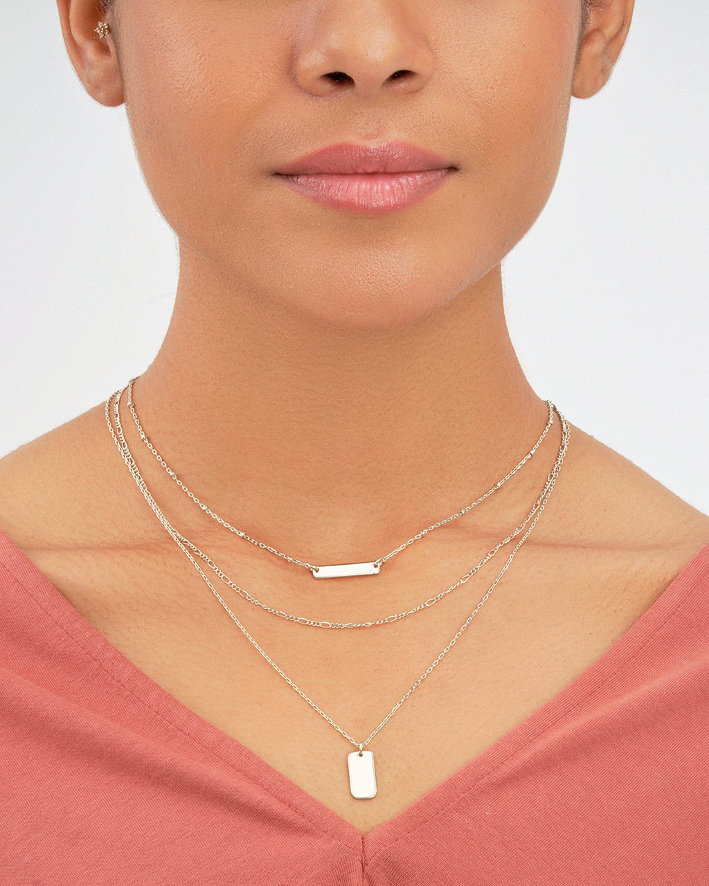  Sterling Forever Triple Layered Bar Necklace in Silver or Gold - Silver - Bonton