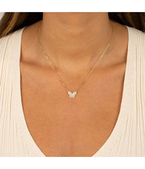 Small Pave X Baguette Butterfly Necklace Silver