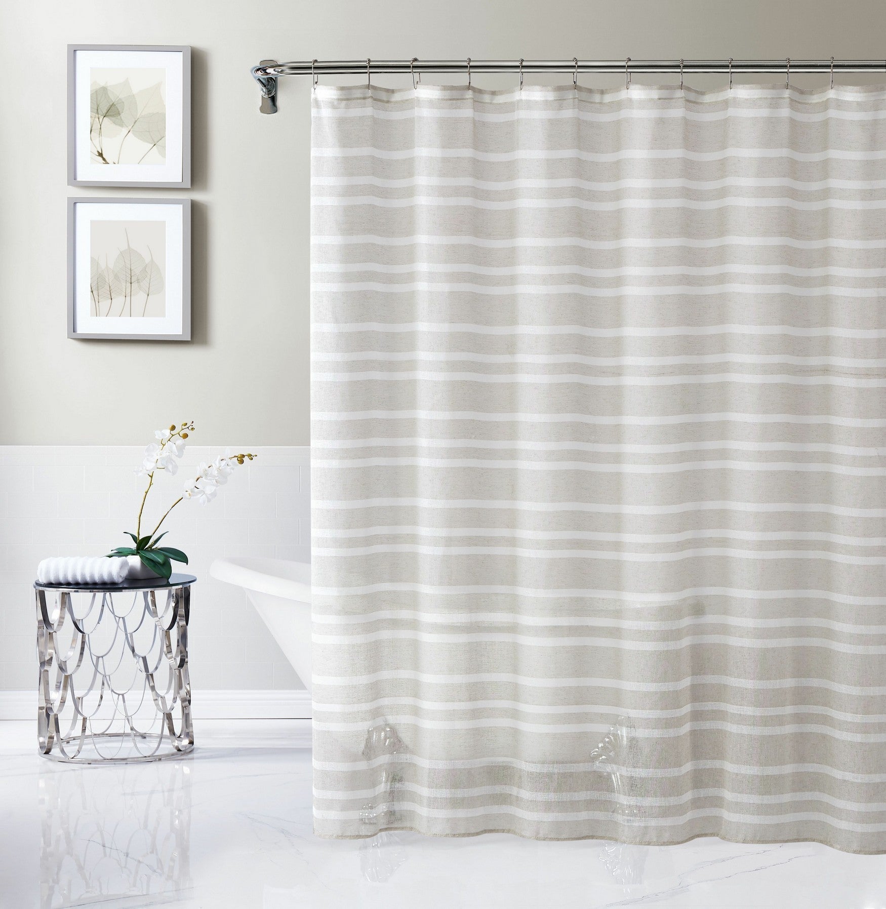  Dainty Home Naples Shower Curtain - Linen - Bonton