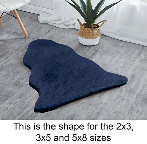 Navy Blue Faux Rabbit Fur Fuzzy Soft Fluffy Plush Cozy Shaggy Area Rug by Homemartgoods
