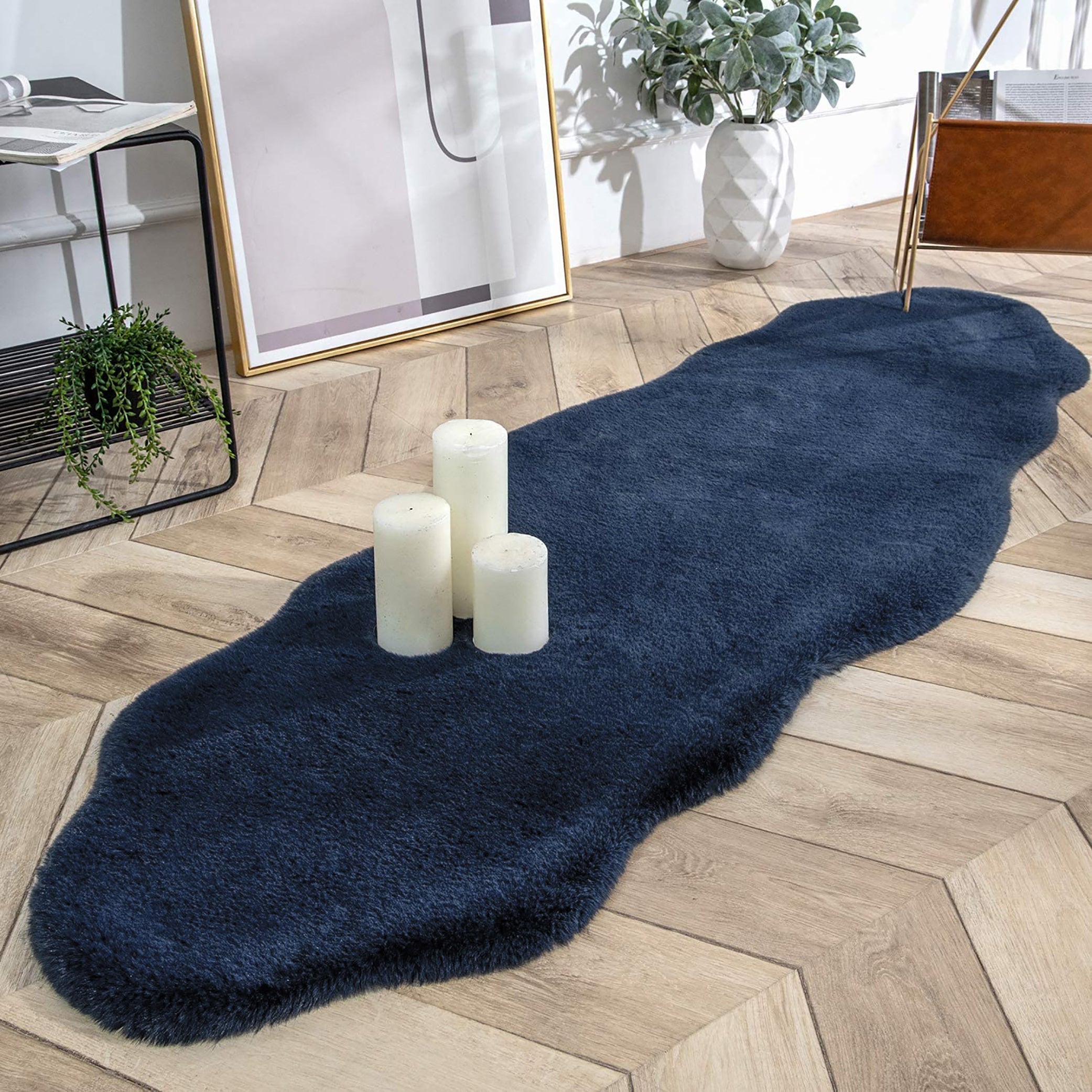  Home Mart Goods Navy Blue Faux Rabbit Fur Fuzzy Soft Fluffy Plush Cozy Shaggy Area Rug by Homemartgoods - 2' x 3' Feet - Bonton