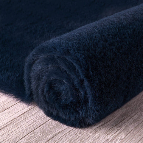 Navy Blue Faux Rabbit Fur Fuzzy Soft Fluffy Plush Cozy Shaggy Area Rug by Homemartgoods
