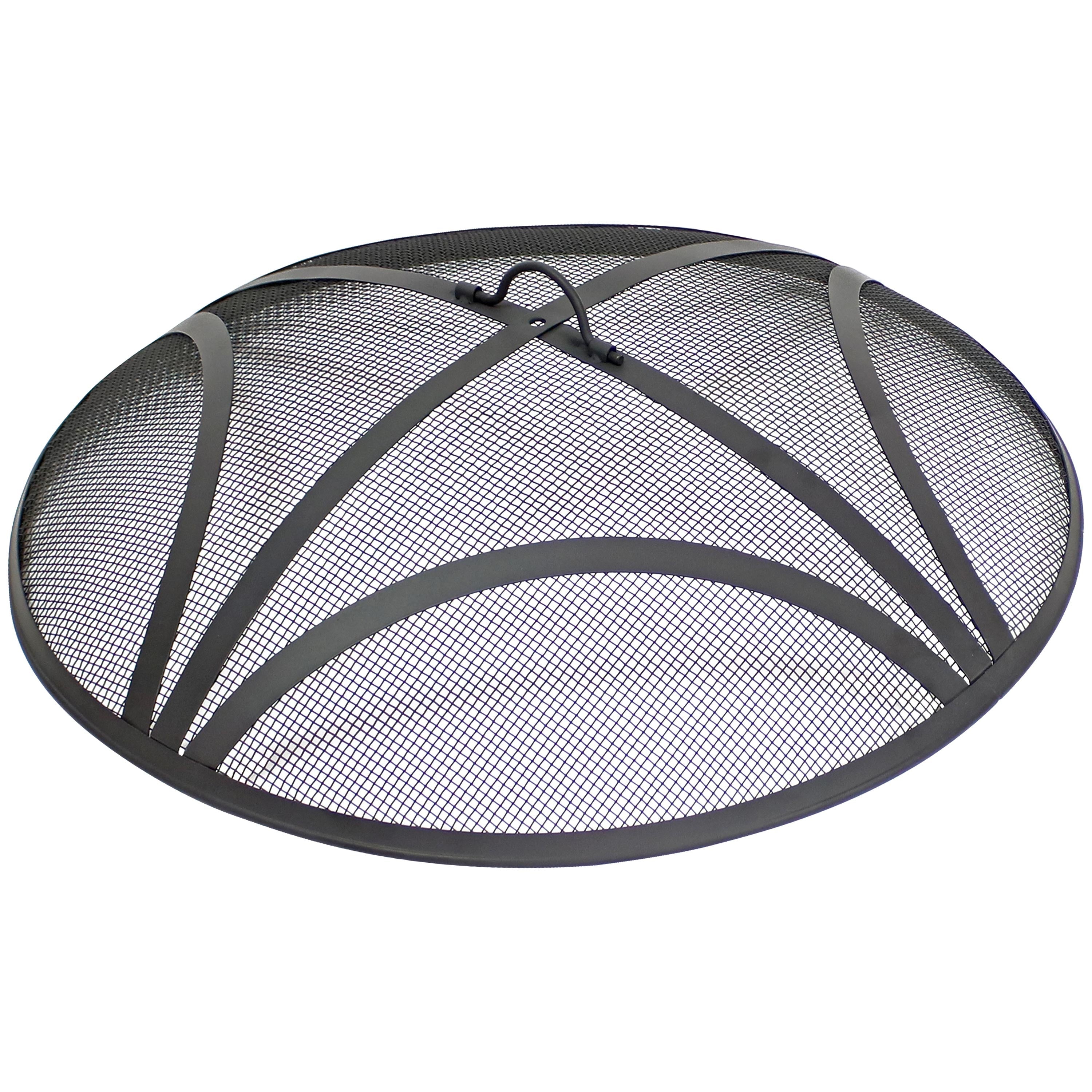  Sunnydaze Decor Heavy-Duty Steel Round Fire Pit Spark Screen with Ring Handle - Black - Bonton