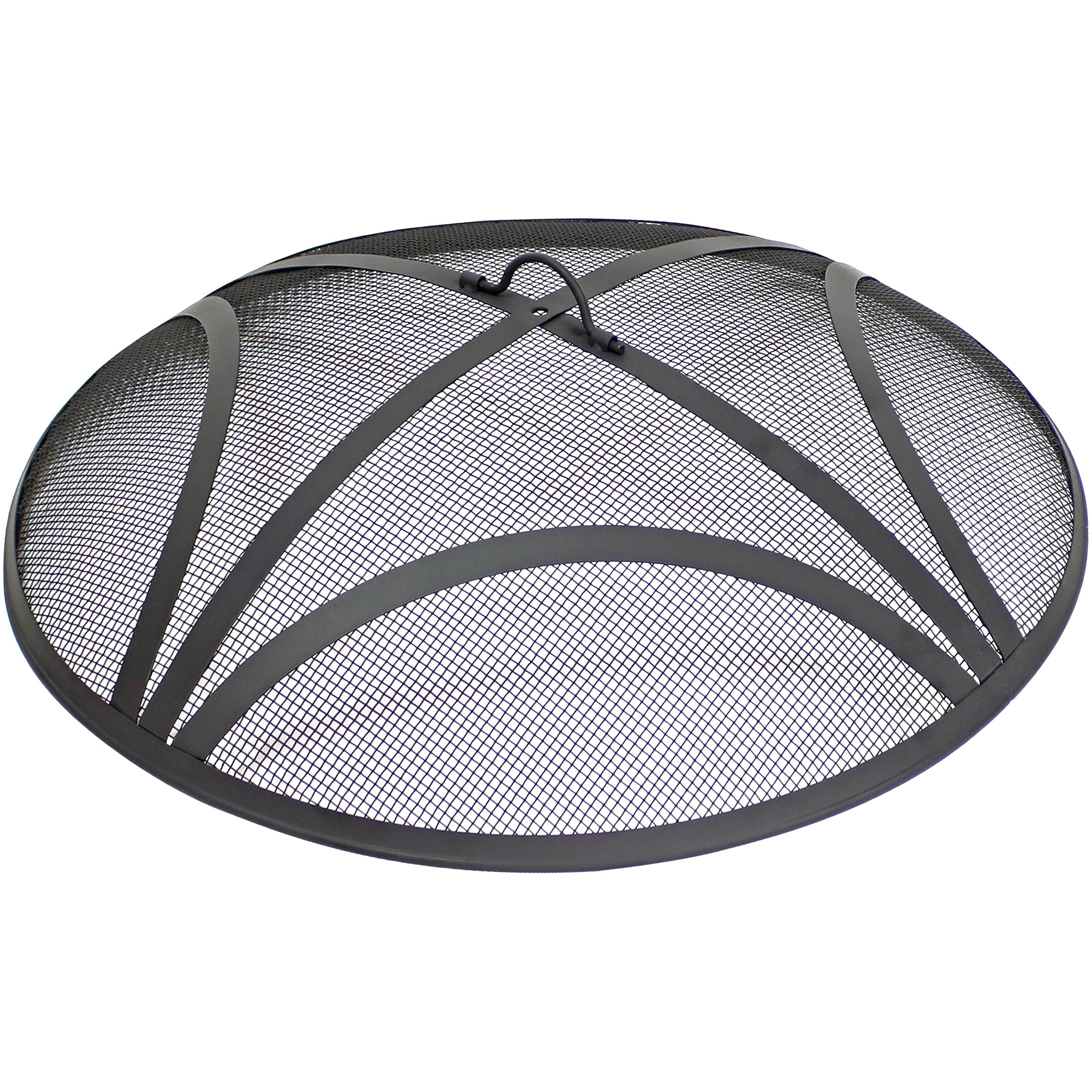  Sunnydaze Decor Heavy-Duty Steel Round Fire Pit Spark Screen with Ring Handle - Black - Bonton