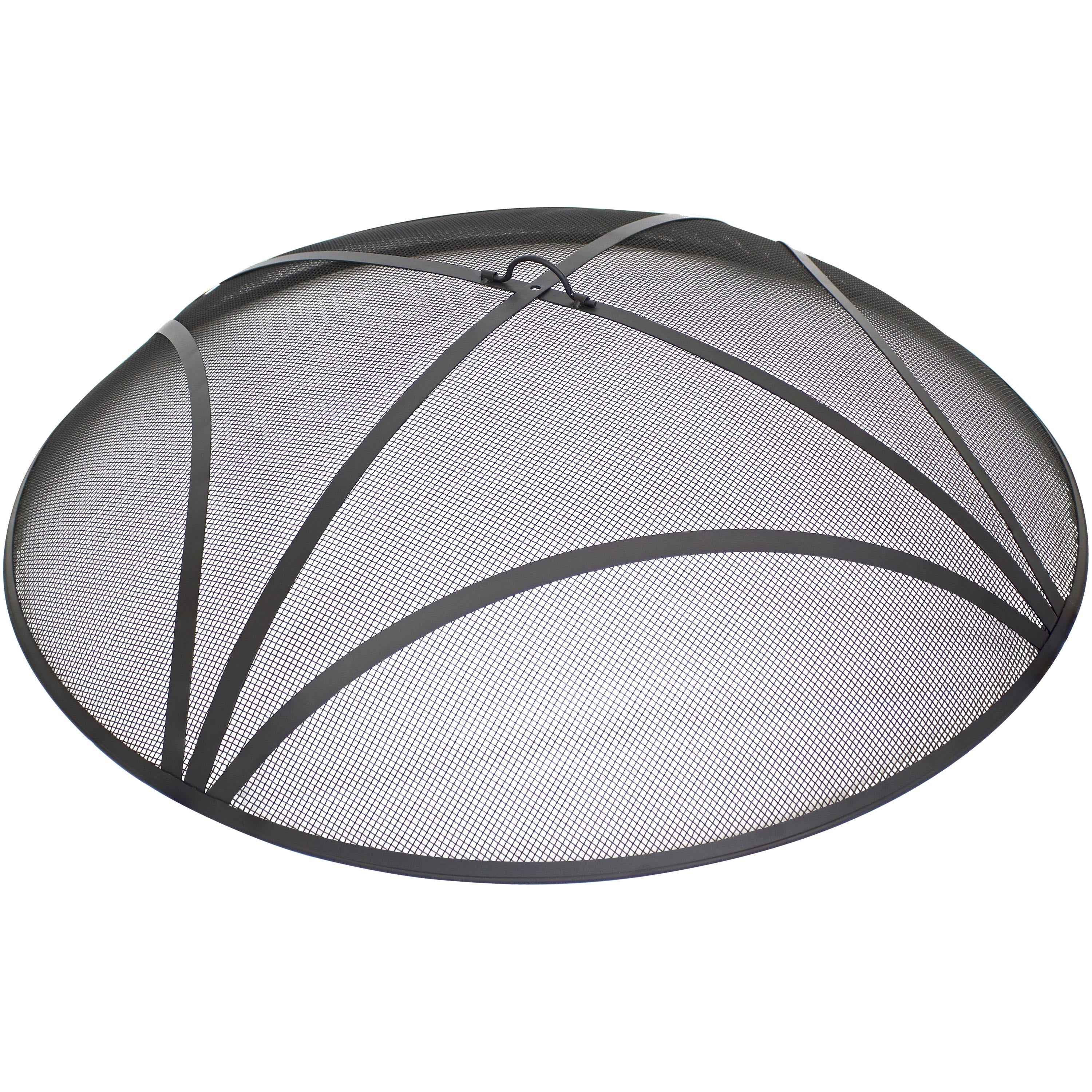  Sunnydaze Decor Heavy-Duty Steel Round Fire Pit Spark Screen with Ring Handle - Black - Bonton