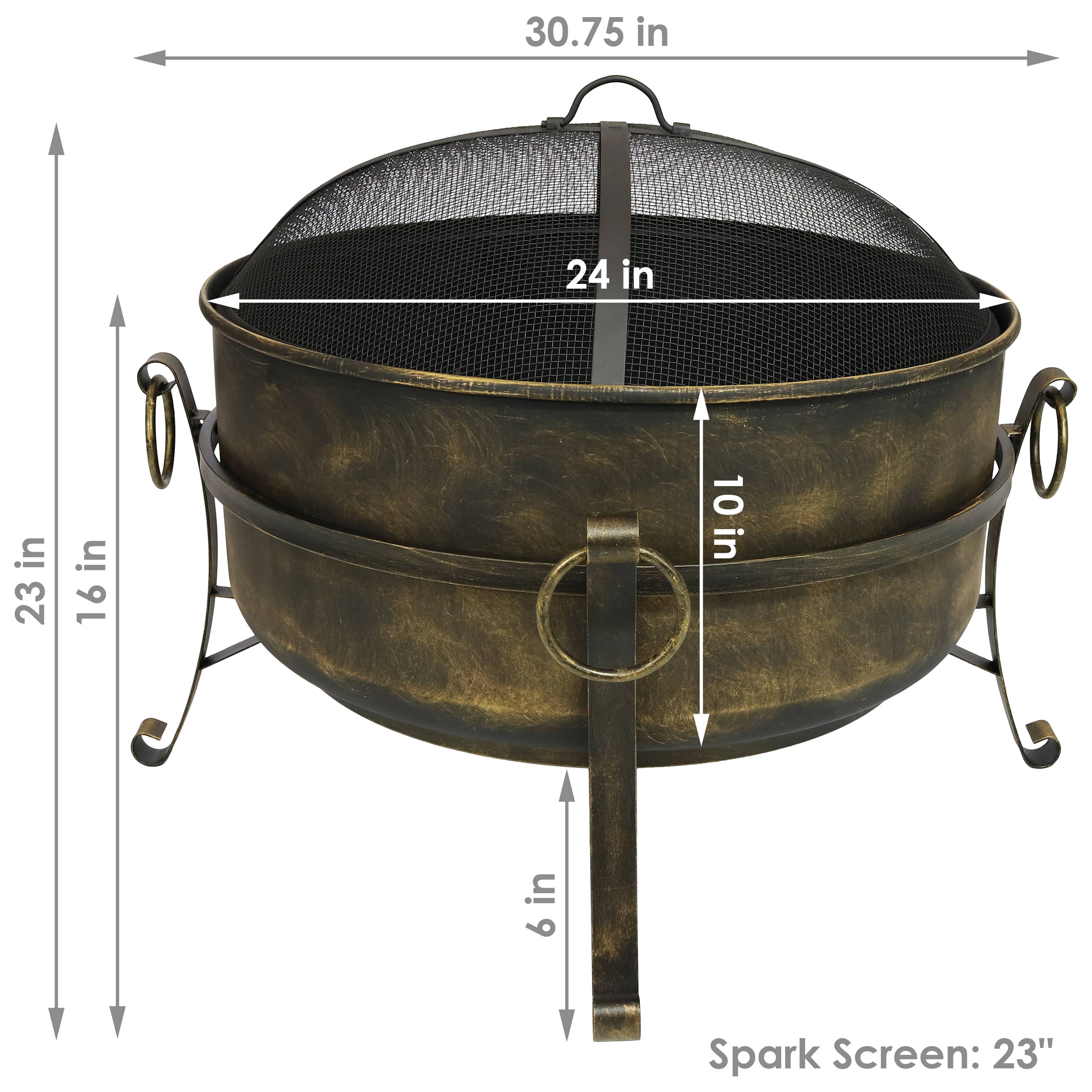  Sunnydaze Decor Camping or Backyard Round Cauldron Fire Pit with Spark Screen, Log Poker, and Metal Wood Grate - Black - Bonton