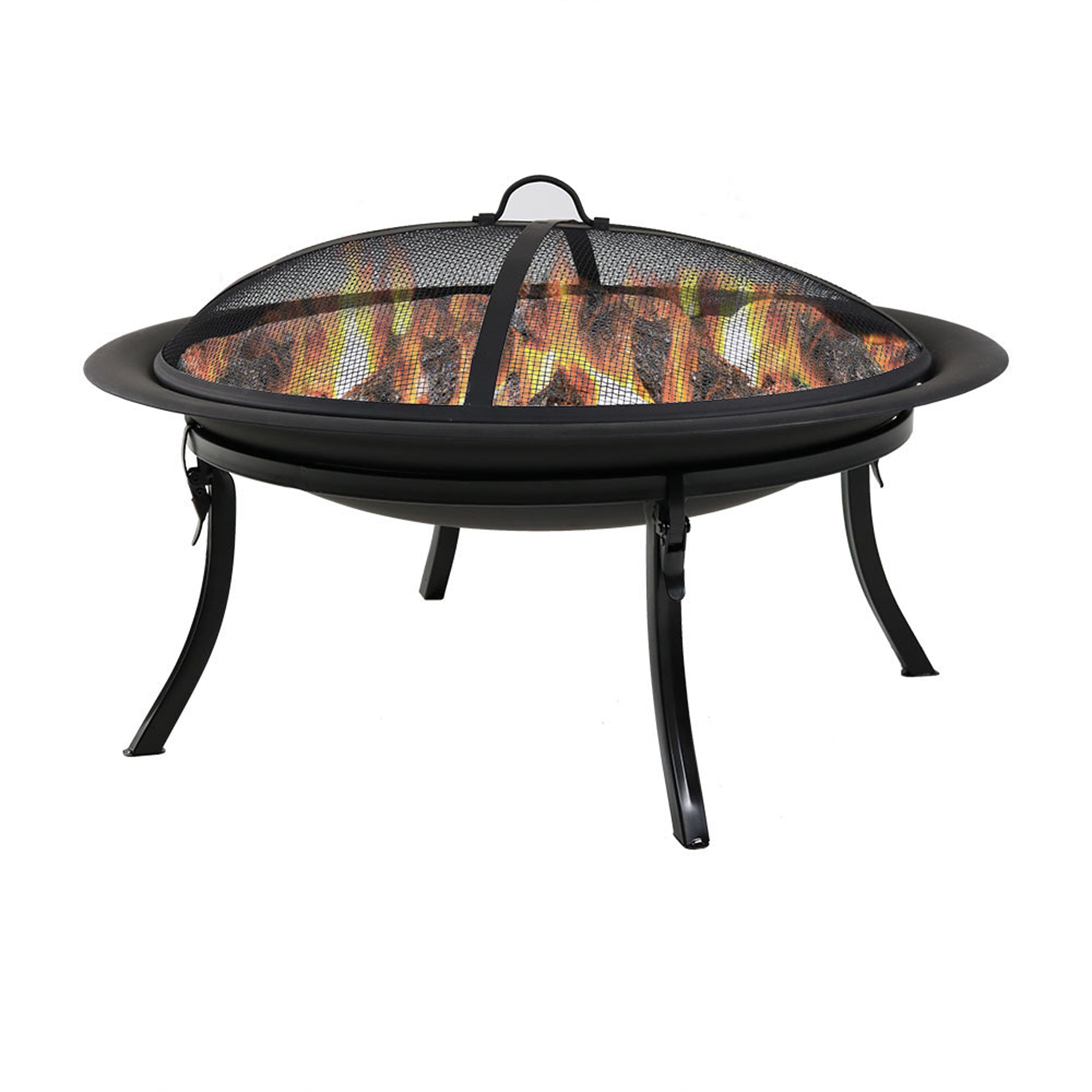  Sunnydaze Decor Portable Camping or Backyard Folding Round Fire Pit Bowl with Spark Screen, Log Poker, Folding Stand, and Carrying Case Cover - 29