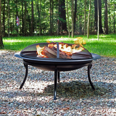 Portable Camping or Backyard Folding Round Fire Pit Bowl with Spark Screen, Log Poker, Folding Stand, and Carrying Case Cover - 29"