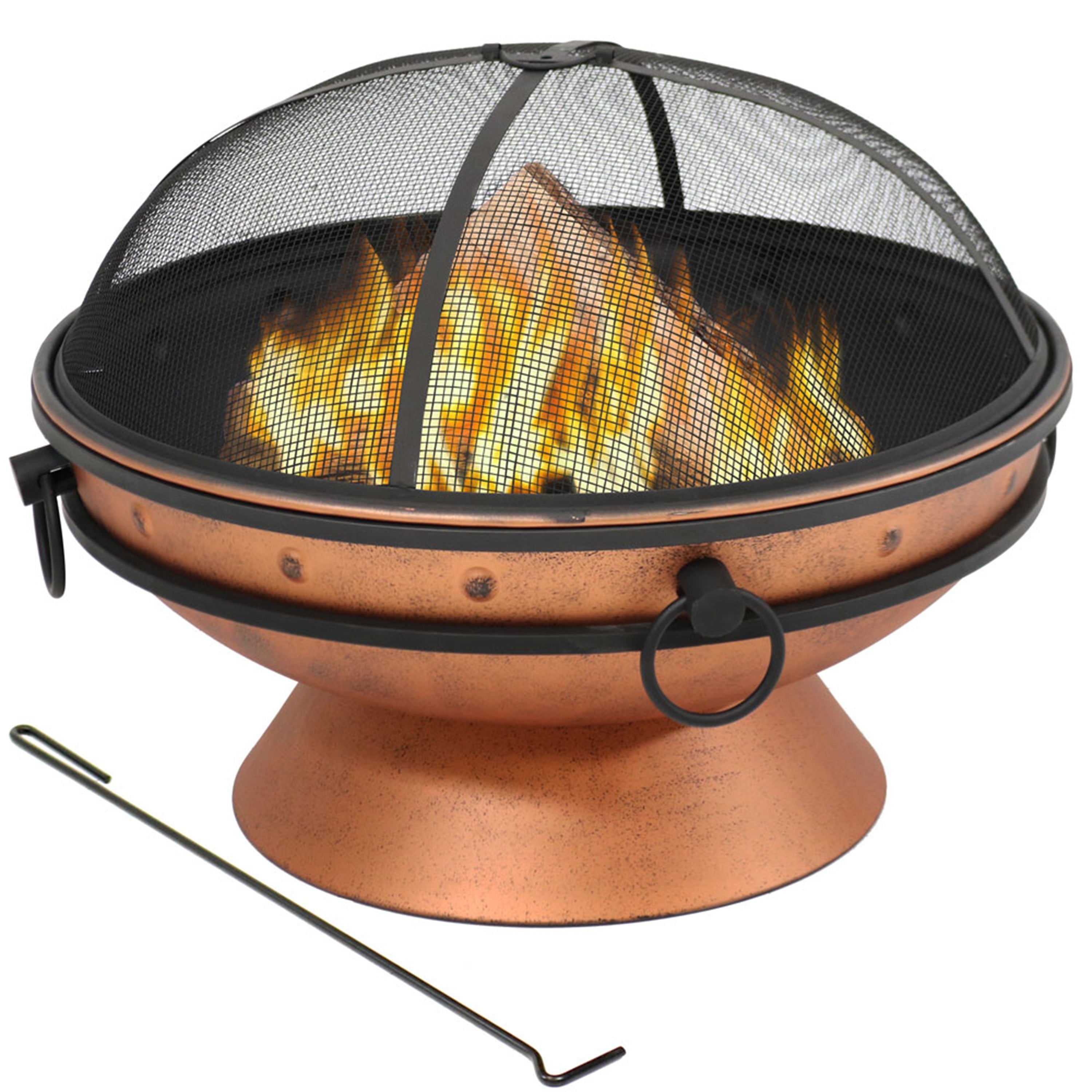  Sunnydaze Decor Camping or Backyard Large Round Fire Pit Bowl with Handles and Spark Screen - 30