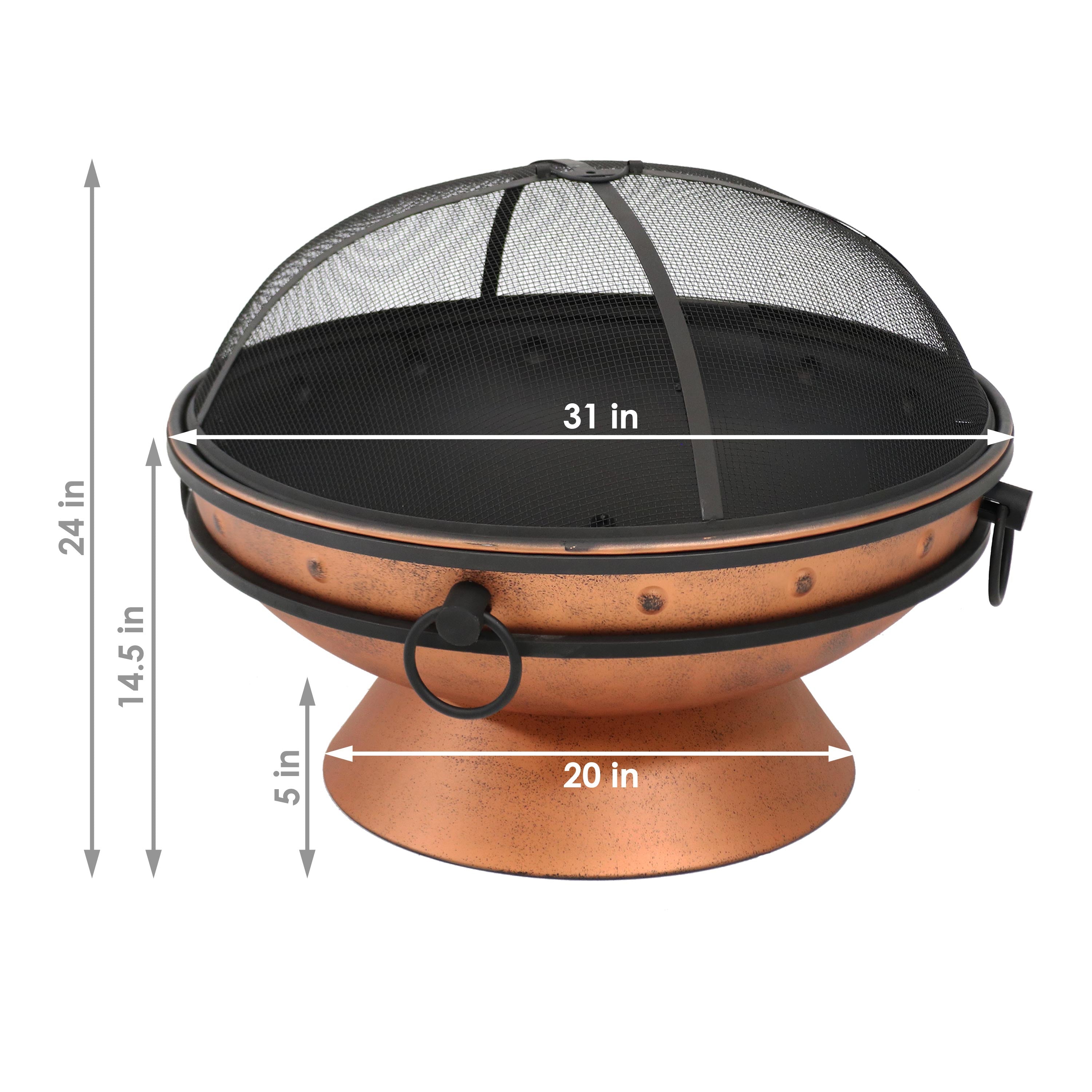  Sunnydaze Decor Camping or Backyard Large Round Fire Pit Bowl with Handles and Spark Screen - 30