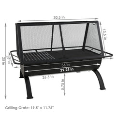 Camping or Backyard Rectangular Northland Fire Pit with Cooking Grill Grate, Spark Screen, Log Poker, and Fire Pit Cover - 36"