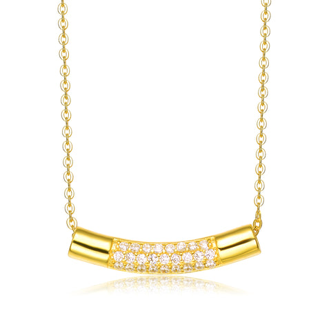 Gorgeous Sterling Silver Gold Plated Cubic Zirconia Curve Line Necklace