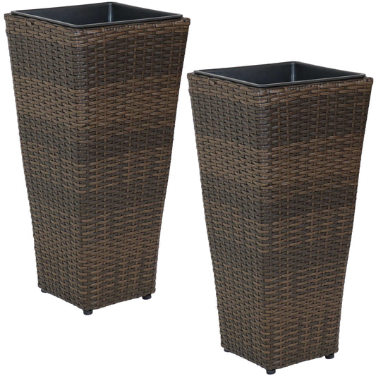 Modern Decorative Standing Square Polyrattan Planter Containers - Brown - 2-Pack