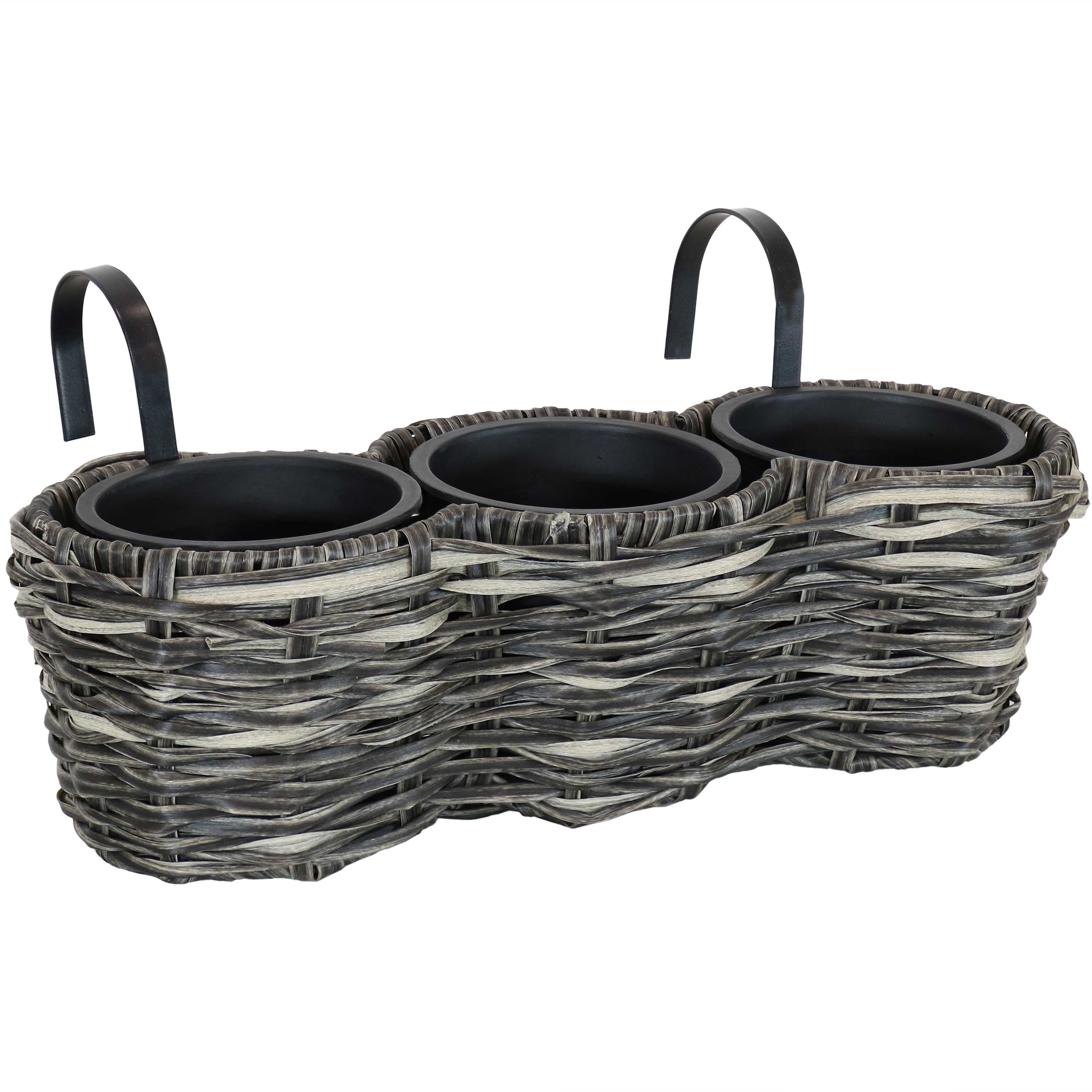  Sunnydaze Decor Over-the-Rail Tri-Planter with Liners - Frost - Bonton