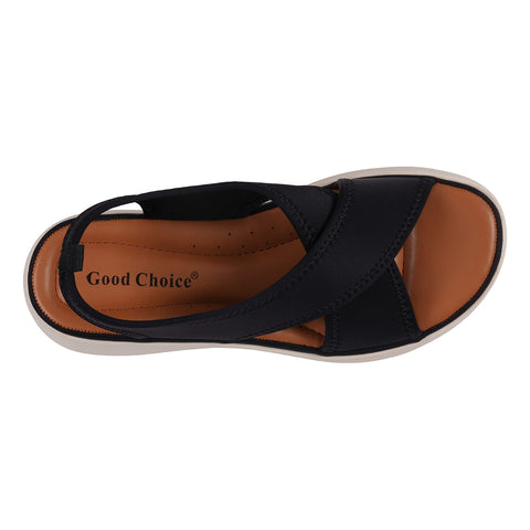 Women's Nixie Black Stretch Lycra Wedge Sandals