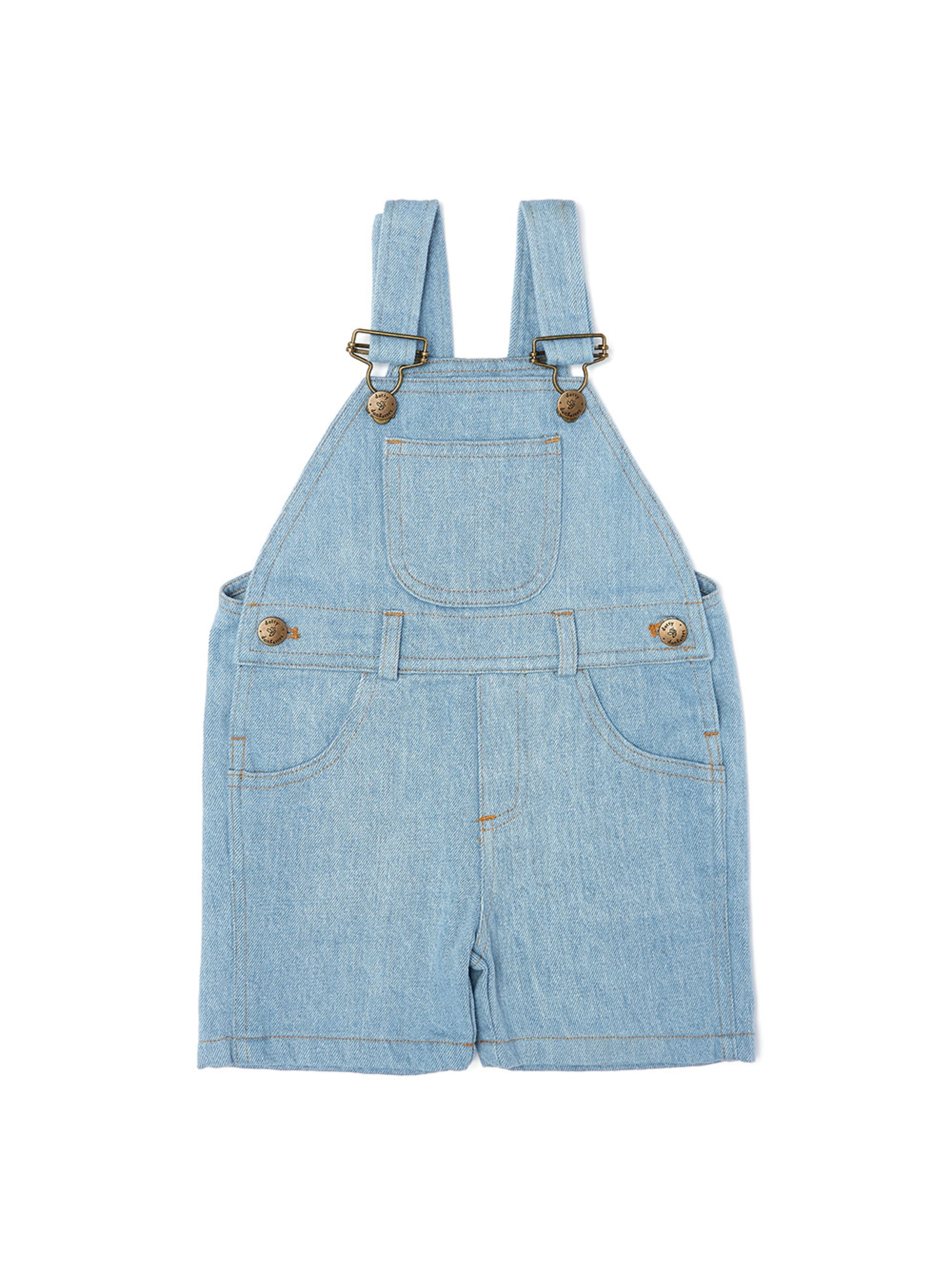  Dotty Dungarees Faded Denim Overall Shorts - Blue - Bonton