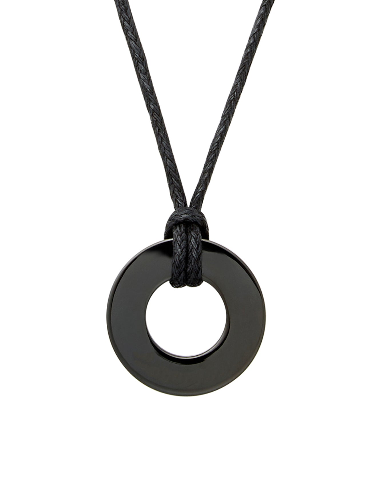  Kenneth Roberts Men's Black Cord Circle Pendant - Silver - Bonton