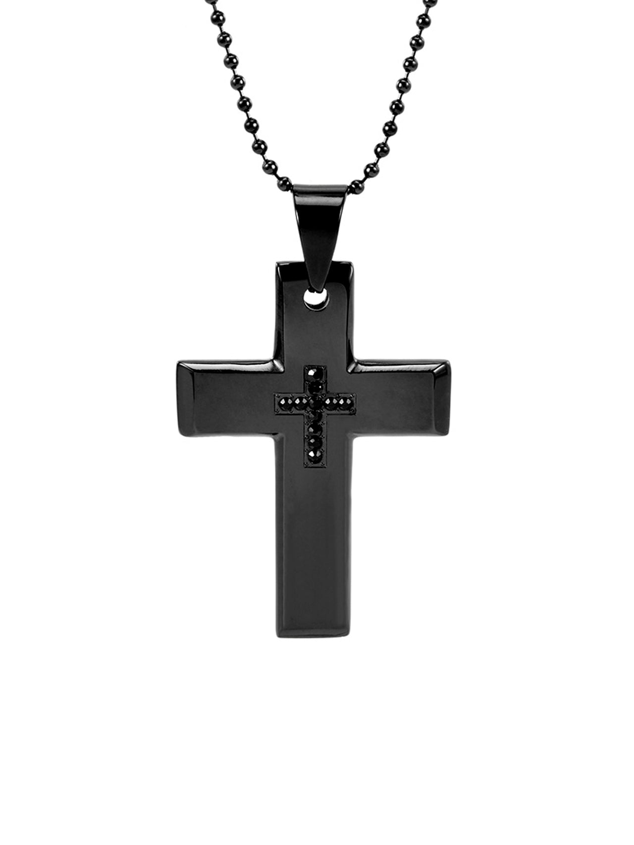  Kenneth Roberts Men's Black Cross Necklace - Black - Bonton