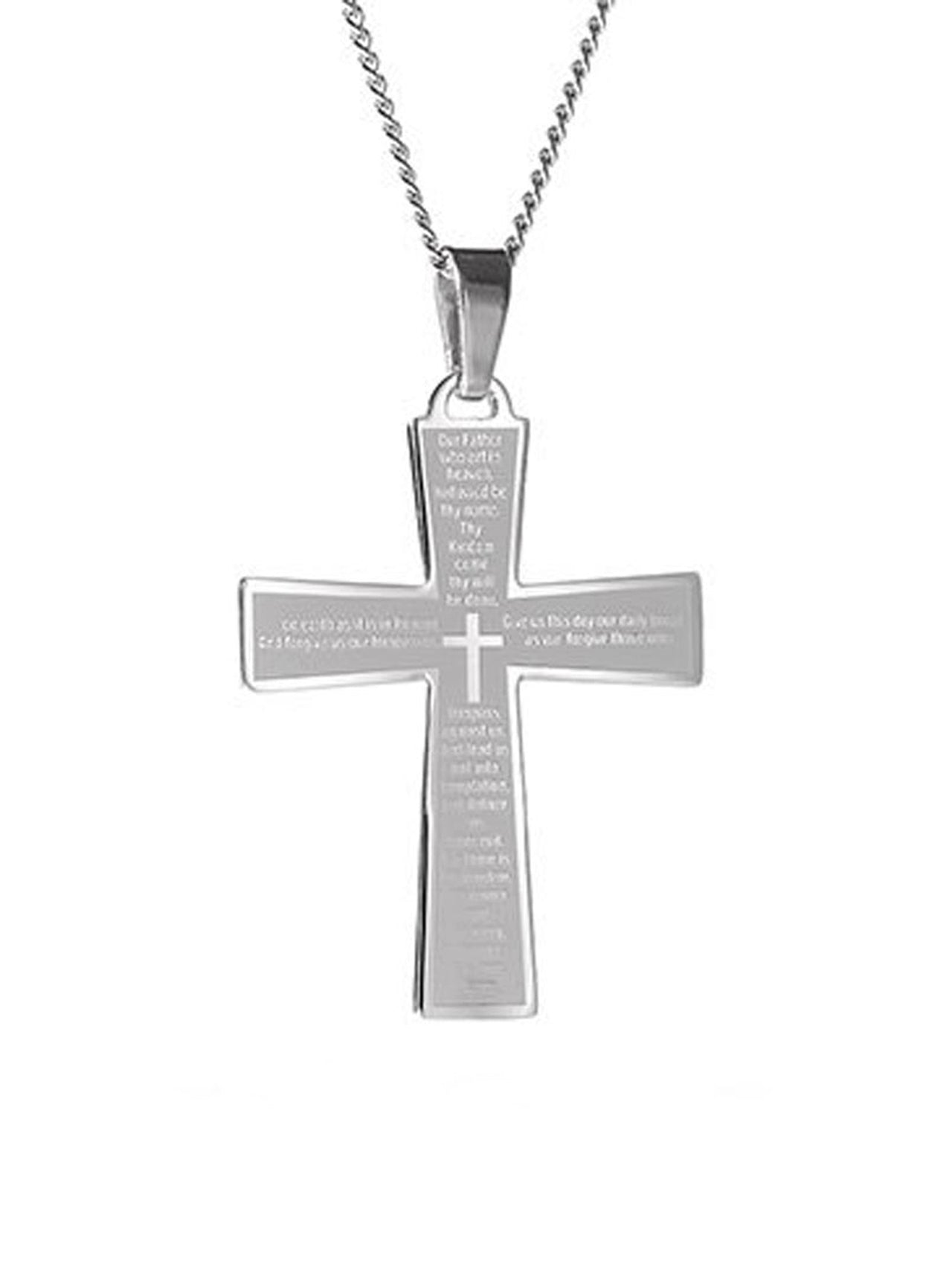  Kenneth Roberts Men's Lord's Prayer Cross Necklace - Silver - Bonton