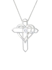 Silver Heart Cross w/ Birthstone Necklace