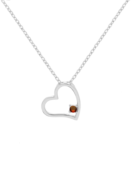 Silver Heart Shaped Birthstone Necklace