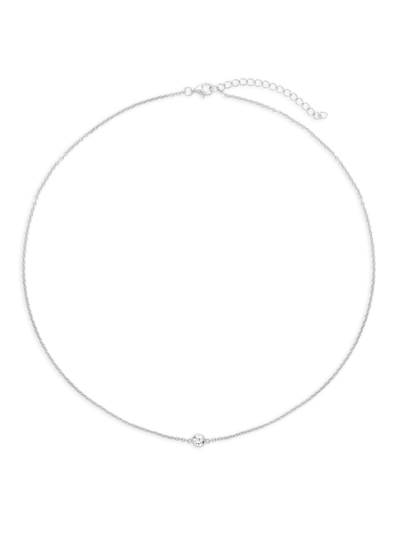  Relativity Floating Bezel Sterling Silver Birthstone Necklace - Clear - Bonton