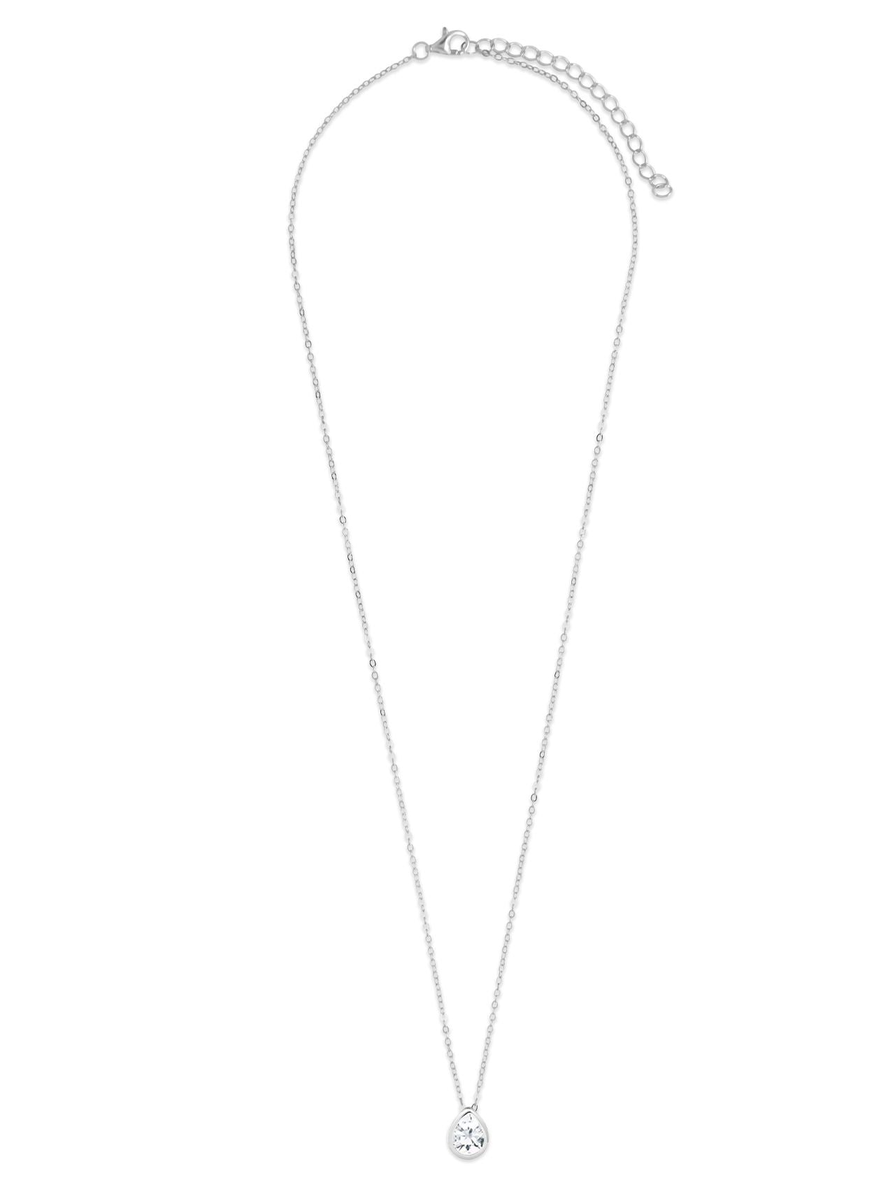  Relativity Pear Cut Sterling Silver Birthstone Necklace - Clear - Bonton