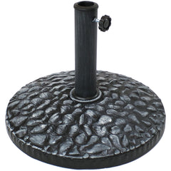 Polyresin Traditional Pebble Texture Patio Yard Round Umbrella Base - 17" - Gray Finish