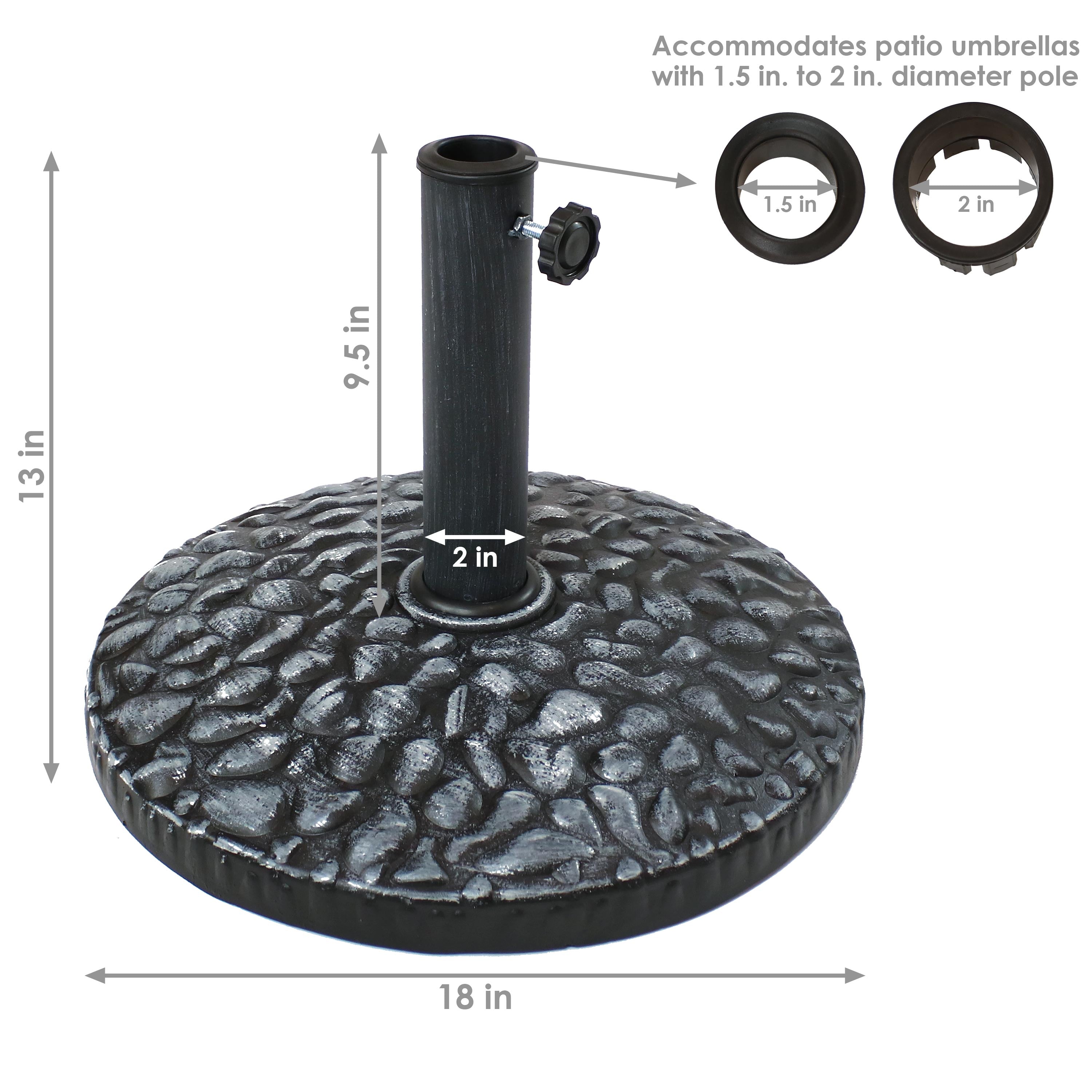  Sunnydaze Decor Polyresin Traditional Pebble Texture Patio Yard Round Umbrella Base - 17