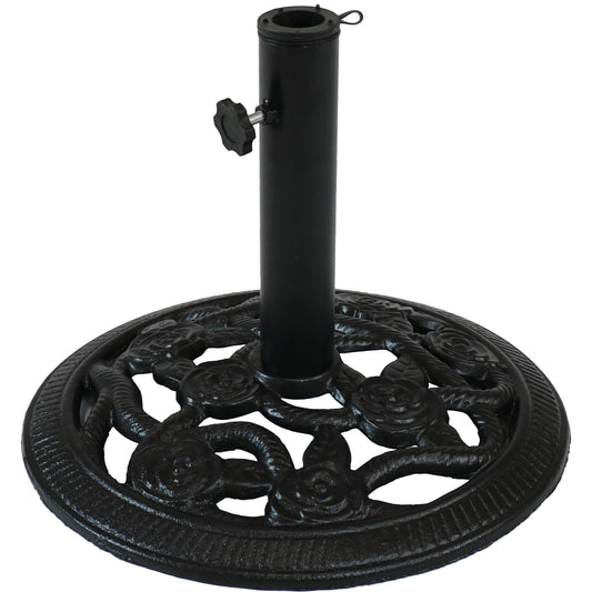 Heavy-Duty Rose Blossom Umbrella Base Stand - 16" Black