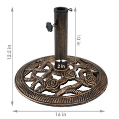 Heavy-Duty Rose Blossom Umbrella Base Stand - 16" Bronze