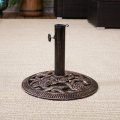 Heavy-Duty Rose Blossom Umbrella Base Stand - 16" Bronze