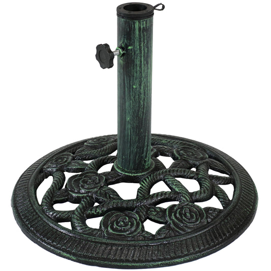 Heavy-Duty Rose Blossom Umbrella Base Stand - 16" Green