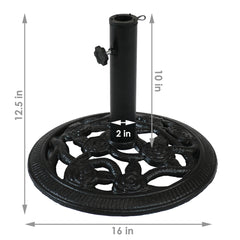 Heavy-Duty Rose Blossom Umbrella Base Stand - 16" Black