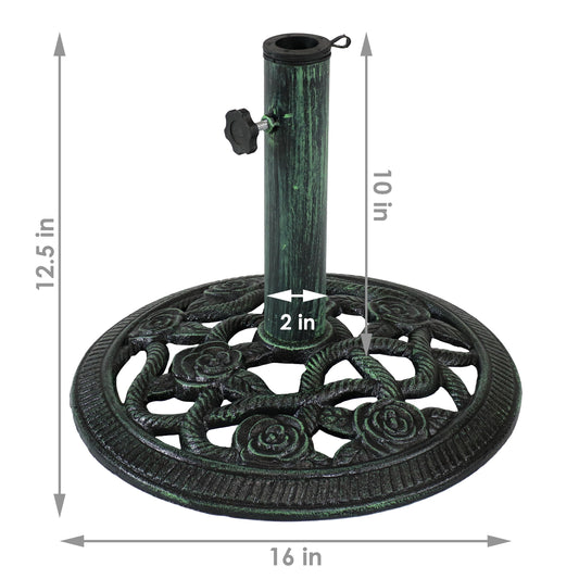 Heavy-Duty Rose Blossom Umbrella Base Stand - 16" Green