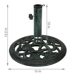 Heavy-Duty Rose Blossom Umbrella Base Stand - 16" Bronze