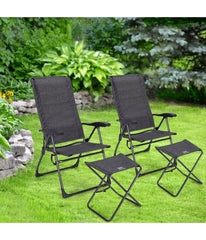 Patio Folding Dining Chair & Ottoman Set With Adjustable Back (4-Piece) Gray