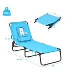 Folding Chaise Lounge Adjustable Chair For Patio Beach Camping Recliner Turquoise