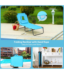 Folding Chaise Lounge Adjustable Chair For Patio Beach Camping Recliner Turquoise