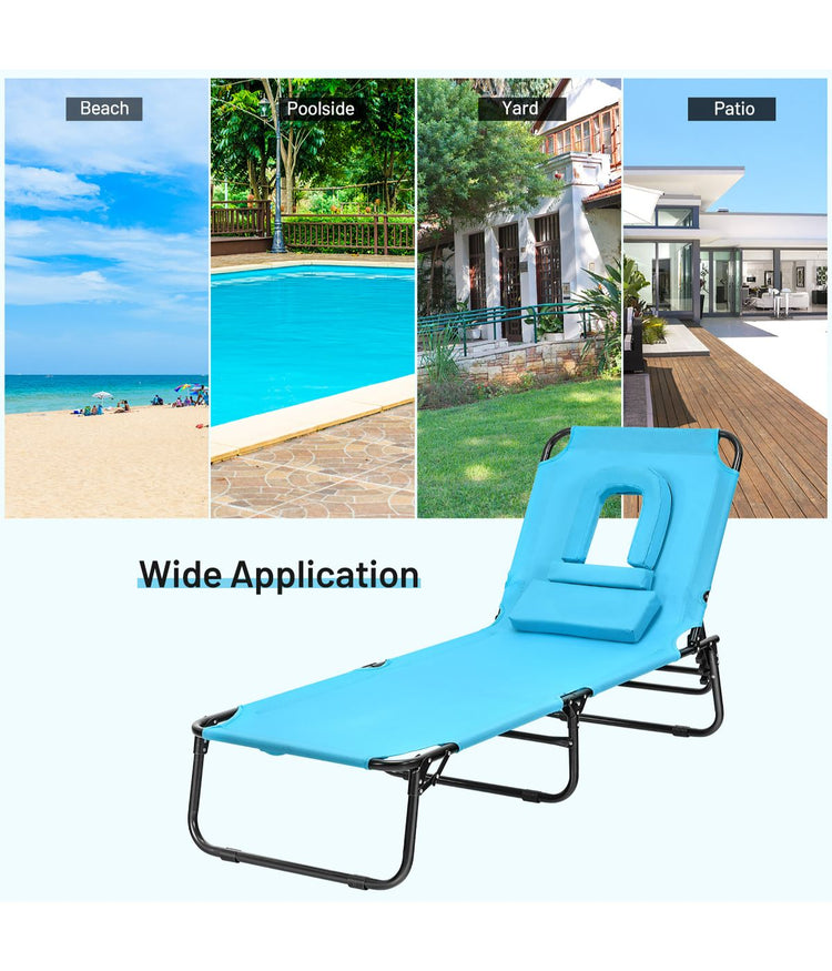Folding Chaise Lounge Adjustable Chair For Patio Beach Camping Recliner Turquoise