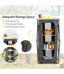 Folding Pop-Up Cupboard Compact Camping Storage Cabinet With Bag Gray