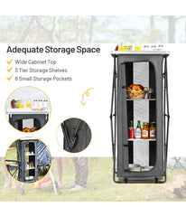 Folding Pop-Up Cupboard Compact Camping Storage Cabinet With Bag Gray