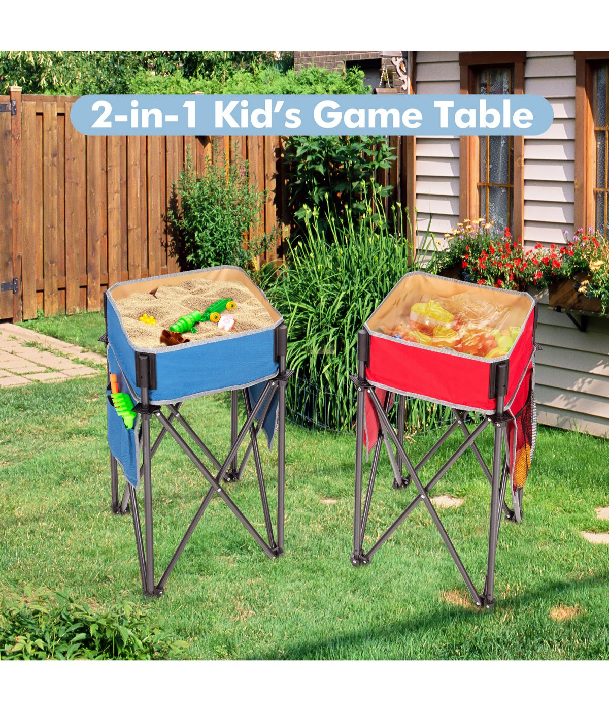  Folding Camping Tables With Storage Sink Set of 2 Blue & Red - Blue & Red - Bonton