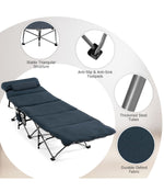 Folding Retractable Travel Camping Cot With Removable Mattress & Carry Bag Blue