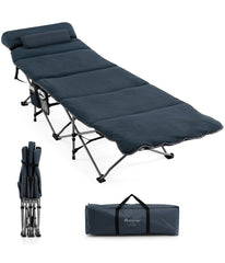 Folding Retractable Travel Camping Cot With Removable Mattress & Carry Bag Blue