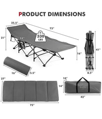 Folding Retractable Travel Camping Cot With Removable Mattress & Carry Bag Grey