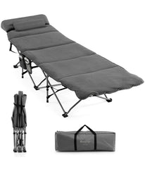 Folding Retractable Travel Camping Cot With Removable Mattress & Carry Bag Grey