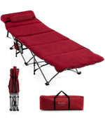 Folding Retractable Travel Camping Cot With Removable Mattress & Carry Bag Red