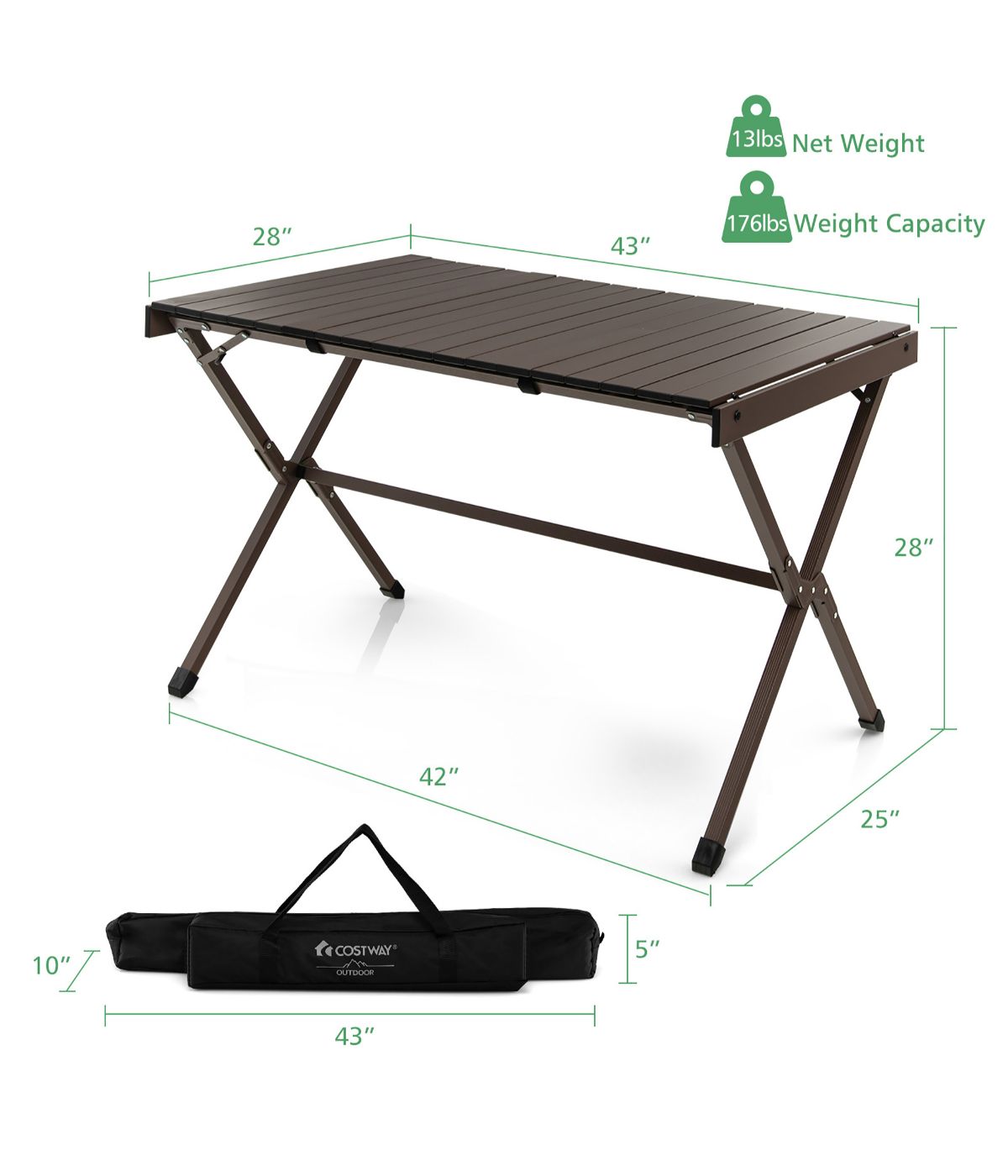  Portable Aluminum Camping Roll Up Table (4-6 Person) Brown - Brown - Bonton