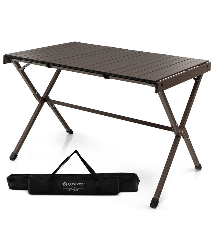 Portable Aluminum Camping Roll Up Table (4-6 Person) Brown
